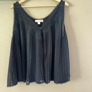 NEW Oscar de la Renta pink label black lace trim pleated nightwear tank